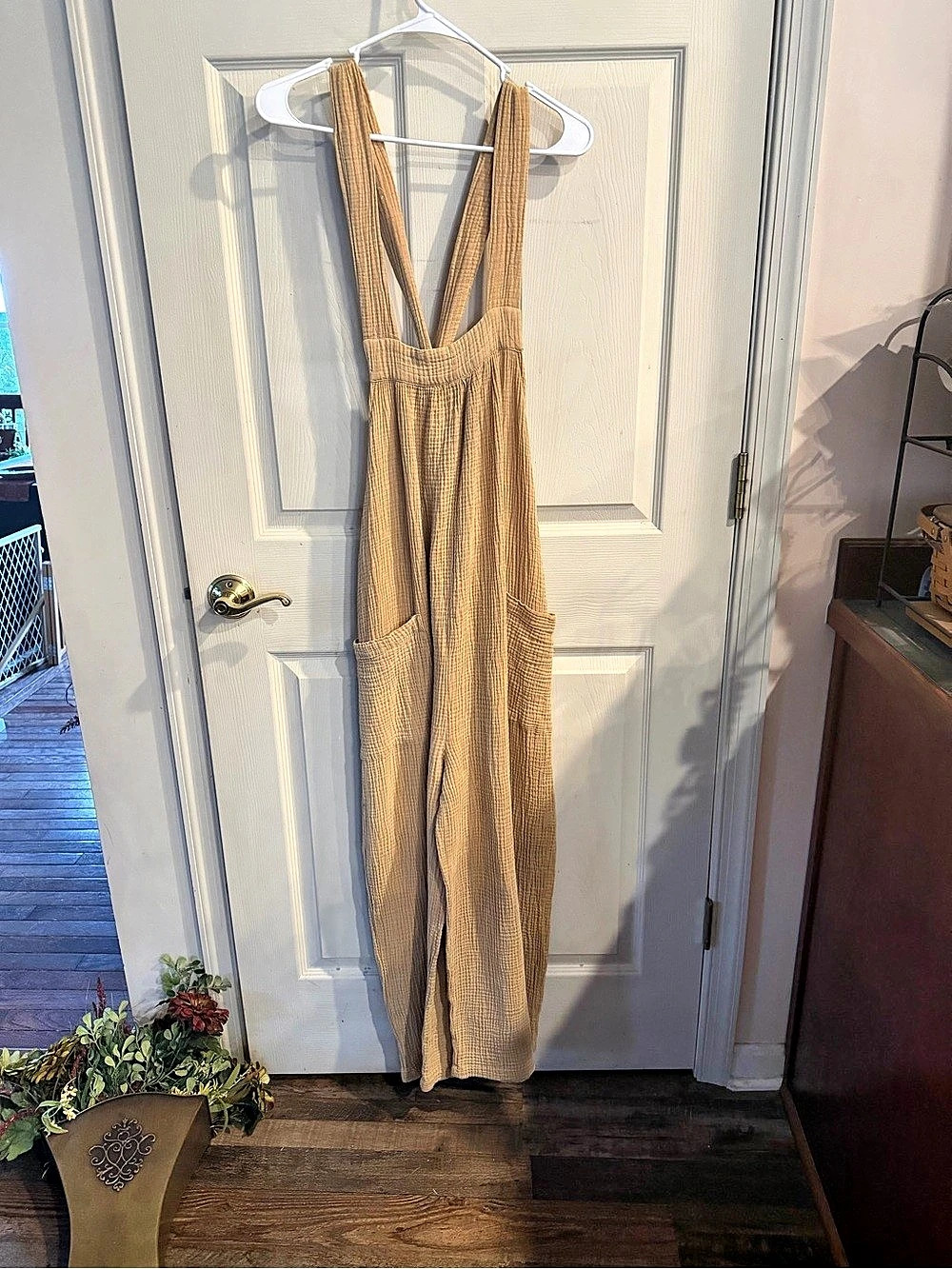 NWT Culture Code Brown Geometric Wide Leg COTTON WAFFLE KNIT Jumpsuit